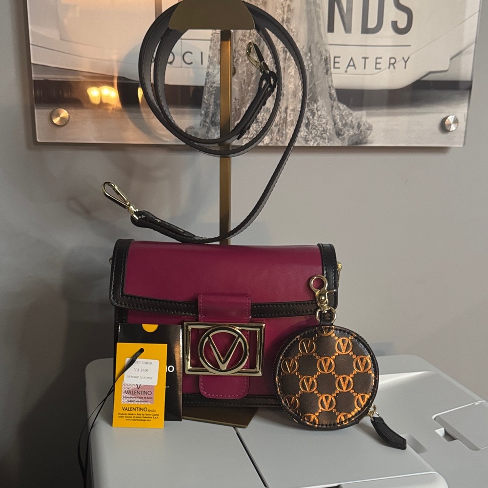 Valentino Burgundy and Black Crossbody Bag with Coin Purse